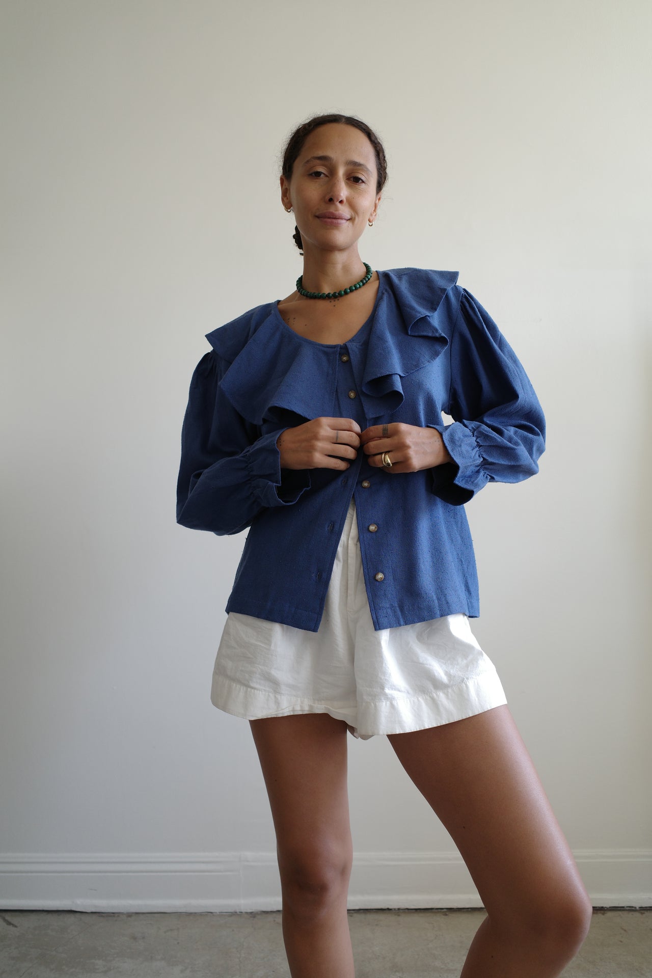 Raw Silk Ruffle Blouse