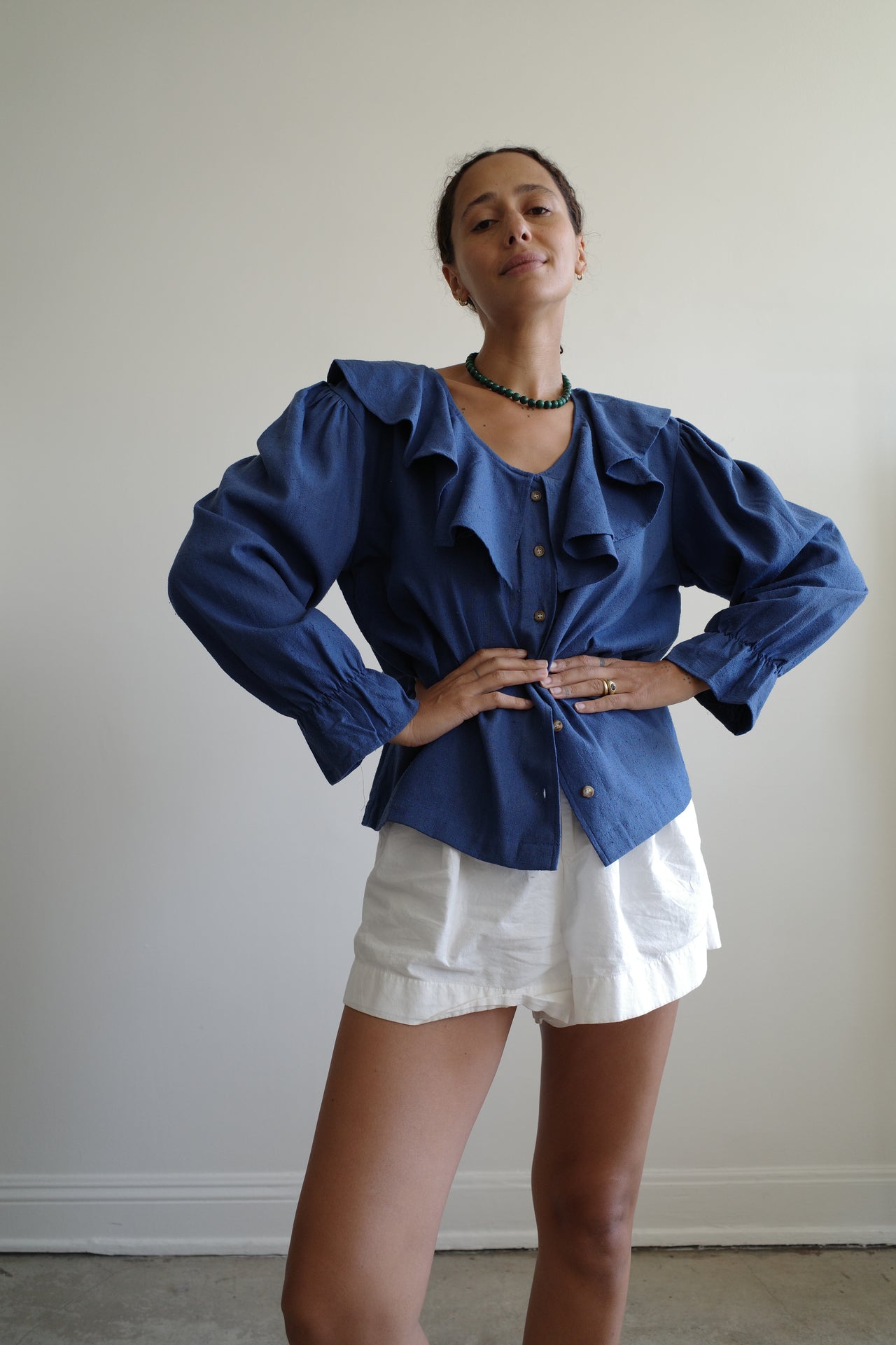 Raw Silk Ruffle Blouse